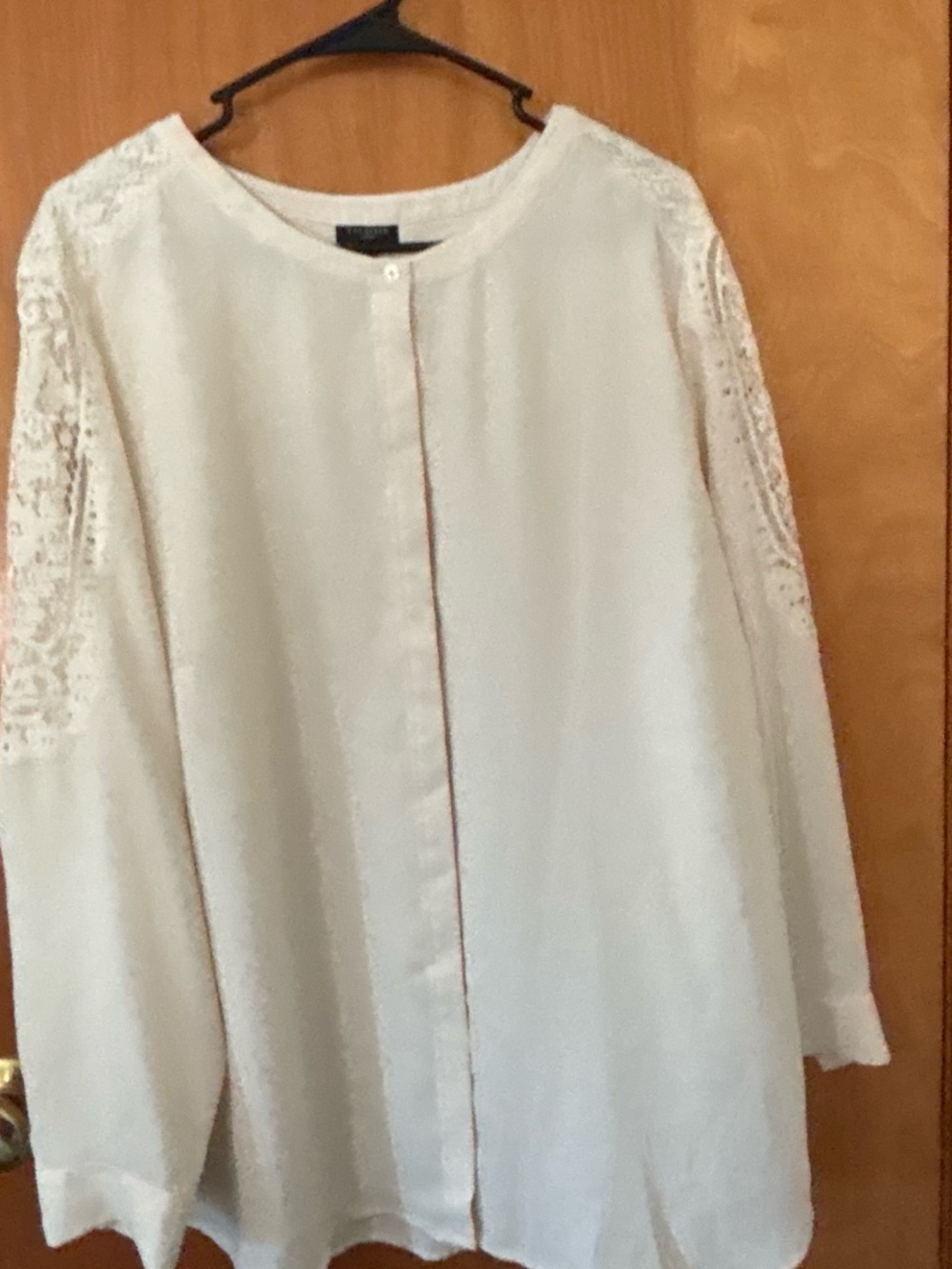 Talbots Cream Lace-Trim Button-Front Tunic